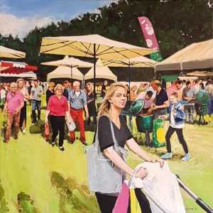 Live paint Evenement Vrouw met Kinderwagen 70x70cm Rob Jacobs