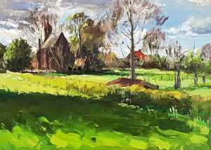 Live paint Landschap Noord Brabant Nederhemert 50x70cm Rob Jacobs