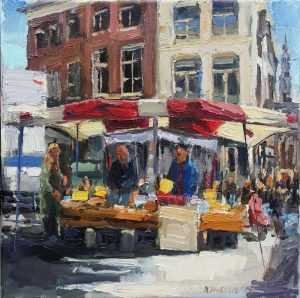 Live paint Markt Noord Holland Amsterdam 80x80cm Rob Jacobs