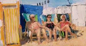 Live paint 3 strandgasten Katwijk 29x17cm Rob Jacobs