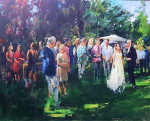 Rob Jacobs schildert doek van 100x80cm, tijdens Bruiloft, in Noord-Brabant te Waalwijk.