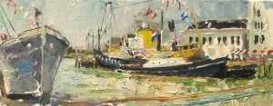 Live paint Buitenhaven Maassluis 400jr 50x20cm olie Zuid Holland Maassluis Rob Jacobs