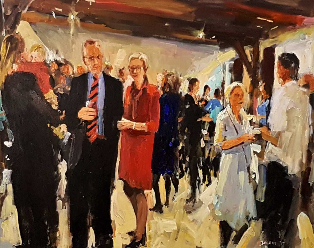 Rob Jacobs schildert doek van 80x100cm, tijdens Evenement, in Overijssel te Markelo.