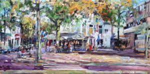 Rob Jacobs schildert doek van 100x50cm, van Friettent.