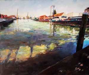 Live paint Haven Wilhelminahaven Vlaardingen 120x100cm oil Rob Jacobs