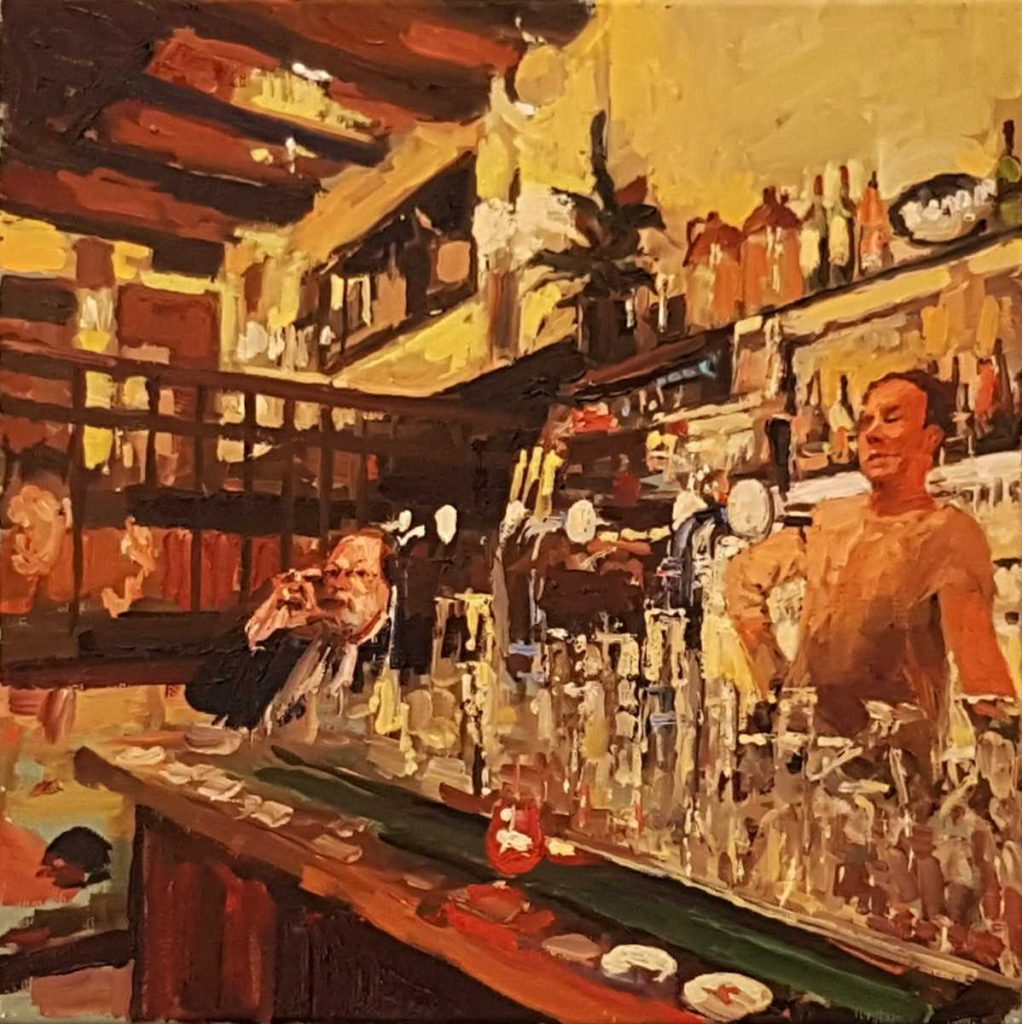 Live paint Kroeg Amsterdam Cafe De Lelie 1801 40x40cm Rob Jacobs