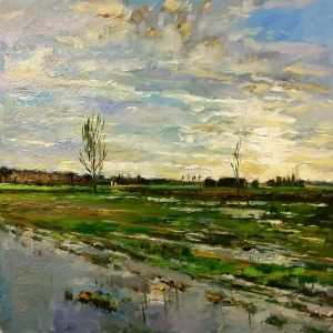 Live paint Landschap BosscheBroek2 70x70cm oil Rob Jacobs