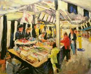 Live paint Markt Zuid Holland Capelle aan de Ijsel 100x80cm Rob Jacobs