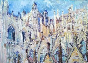 Rob Jacobs schildert doek van 70x50cm, van Sint Jan zuid 1, in Noord-Brabant te Den Bosch.