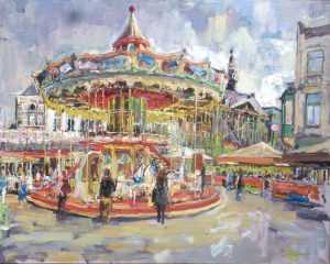Live paint Stadsbeeld Draaimolen Hesselse Poepjee 150x120cm Rob Jacobs