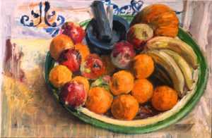 Live paint Stilleven Fruitschaal 60x40cm Rob Jacobs
