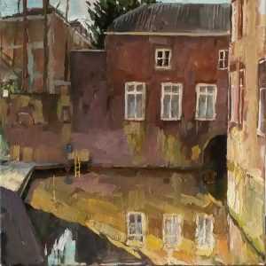 Live paint Stilleven Noord Brabant Over de Dieze s Hertogenbosch 40x40cm Rob Jacobs