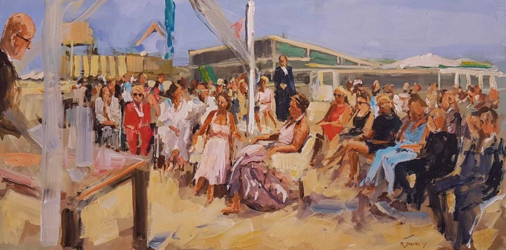 Live paint Strandceremonie Zuid Holland Kijkduin 170707 60x120cm Rob Jacobs