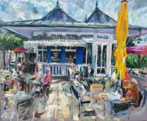 Live paint Terras Noord Holland Terrassencafee an der Seebrucke 120x100cm Rob Jacobs