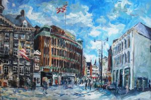 Rob Jacobs schildert doek van 120x80cm, van VD, in Brabant.