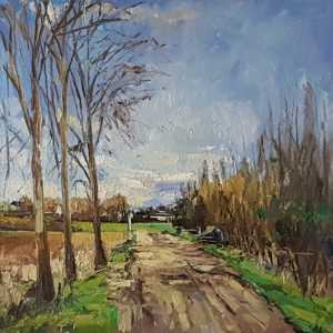 Live paint bospad Pad bij Ertvelderplas Gelderland 70x70cm Rob Jacobs