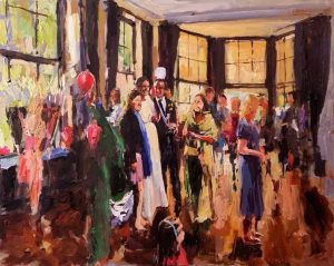 Rob Jacobs schildert doek van 100x80cm tijdens de ceremonie in Rijswijk, Zuid-Holland.