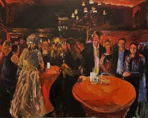 Rob Jacobs schildert doek van 100x80cm tijdens het feest in Rekem.