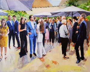 Rob Jacobs schildert doek van 80x100cm tijdens de bruiloft in Aarde, Den Bosch.