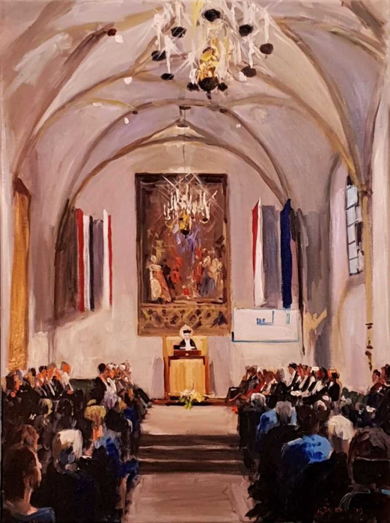 Rob Jacobs schildert doek van 60x80cm tijdens de ceremonie in Utrecht.