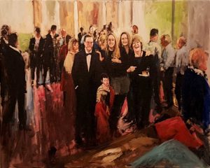 Rob Jacobs schildert doek van 80x100cm tijdens het trouwfeest in Ursem, Noord-Holland.
