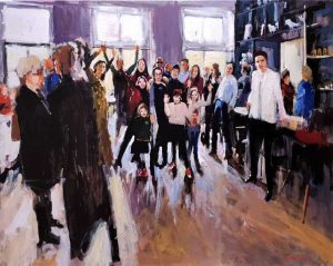 Rob Jacobs schildert doek van 80x100cm tijdens het evenement in Leidsche Rijn.