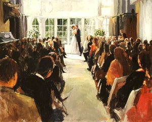 Rob Jacobs schildert doek van 80x100cm tijdens het evenement op Kast Kerckebosch in Zeist, Utrecht.