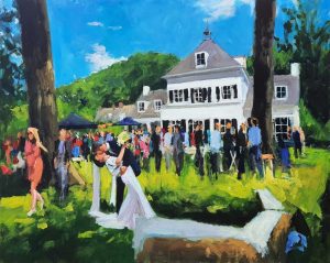 Rob Jacobs schildert doek van 80x100cm tijdens de trouwceremonie in Gemonde, Noord-Brabant.