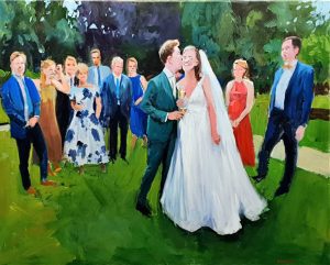 Rob Jacobs schildert op een doek van 80x100cm tijdens de trouwerij in Arnhem, Gelderland.