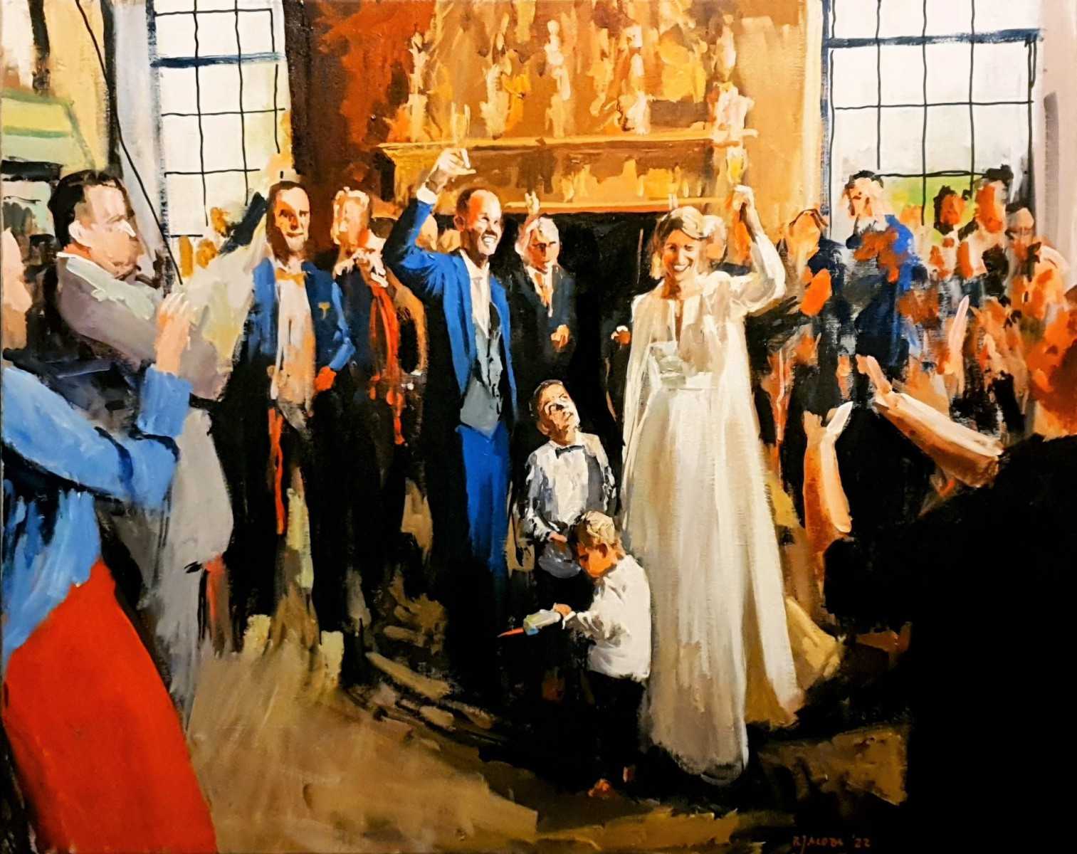 Laat je betoveren door de liefde tijdens de bruiloft in Echteld, Gelderland, met dit schilderij van Rob Jacobs.