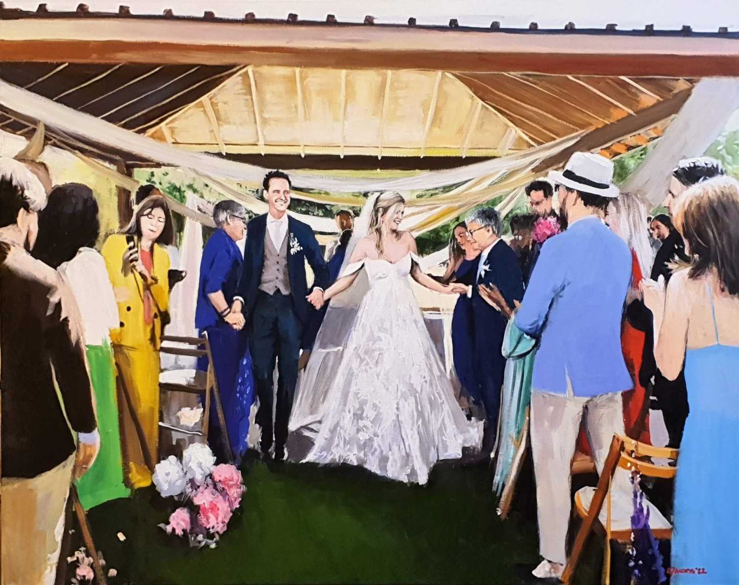 Laat je betoveren door de romantiek van een bruiloftceremonie in Noord-Holland, terwijl Rob Jacobs het vastlegt op een doek van 80x100cm.