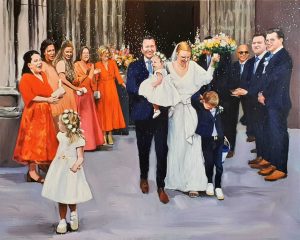 Rob Jacobs schildert live tijdens een levendig evenement in Ieper op een doek van 80x100cm