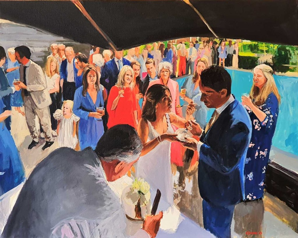 Rob Jacobs schildert live tijdens Kris Samson's bruiloft in Breda op een doek van 80x100cm