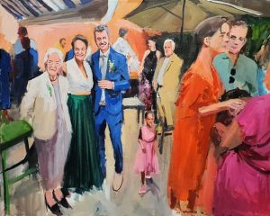 Rob Jacobs schildert live op een doek van 80x100cm tijdens het huwelijk van Eva de Cock in Delft, Zuid-Holland.