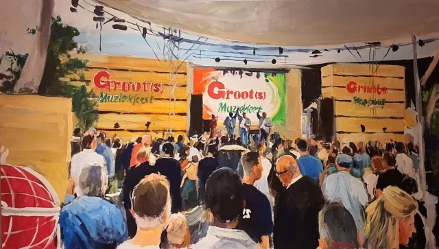 Feest bij bedrijfsovername van fruithandel "de Groot" in Hedel. Een dag vol festiviteiten, de directie (3 broers) van het familiebedrijf treed terug. Het voltallige personeel wordt overgenomen..feessie dus..
80x140

240518
Info@live-event-painting.nl

#liveeventpainting #liveschilderij
#liveschilderen
#livepaint #livepainting #feestcadeau #feestschilderij #feestopdoek #bedrijfsovername