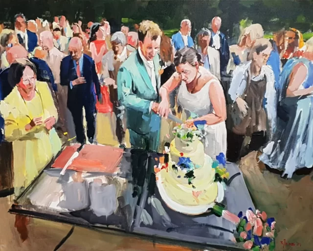 Het aansnijden van de huwelijkstaart @prinsenhofronse in Groningen, op het achterterras tegen een mooi stedelijke tuin/park. Het weer werd steeds dreigender, maar onder dr parasol ging het nog net..
80x100

240524
Info@live-event-painting.nl

#liveeventpainting
#livebruiloftschilder
#liveschilderij #liveschilder #livepaint #livepainting #huwelijkstaart #huwelijkscadeau #feestcadeau #feestschilderij #feestschilder #feestopdoek #hotelprinsenhof #weddingplanning #bruiloftopdoek #bruiloftschilder #bruiloftschilderij
